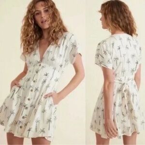 Marine Layer White and Black Palm Print Kids Dress